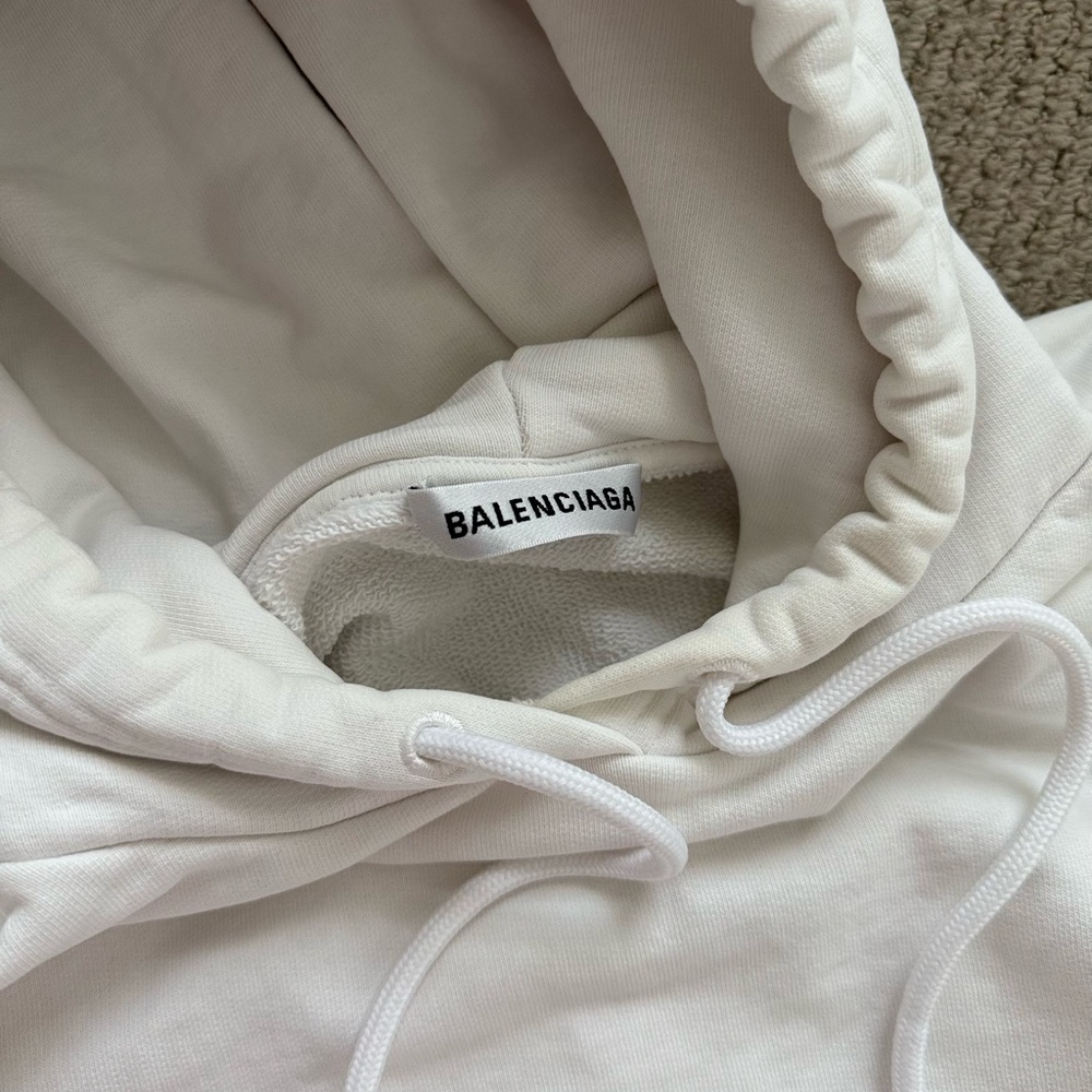 Balenciaga White Hoodie with Black Logo - Picture 3 of 4